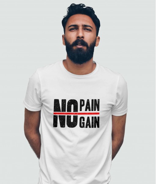 Мъжка тениска с щампа Текст и надписи NO PAIN NO GAIN